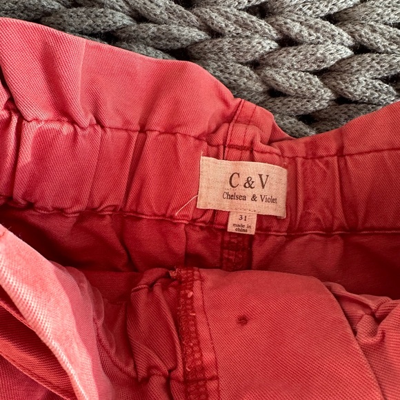 High waist paper bag shorts, color is salmon - Picture 1 of 3